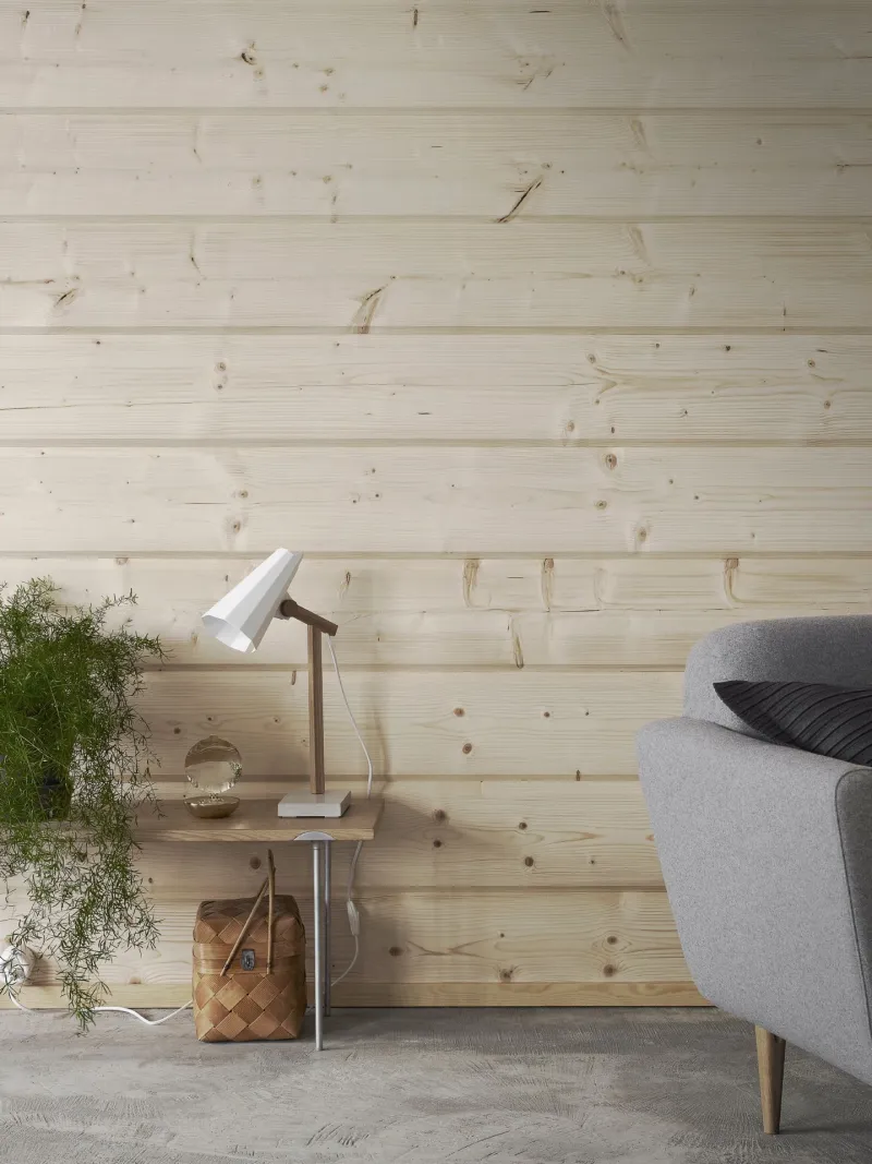 natural wood panel wall in living room